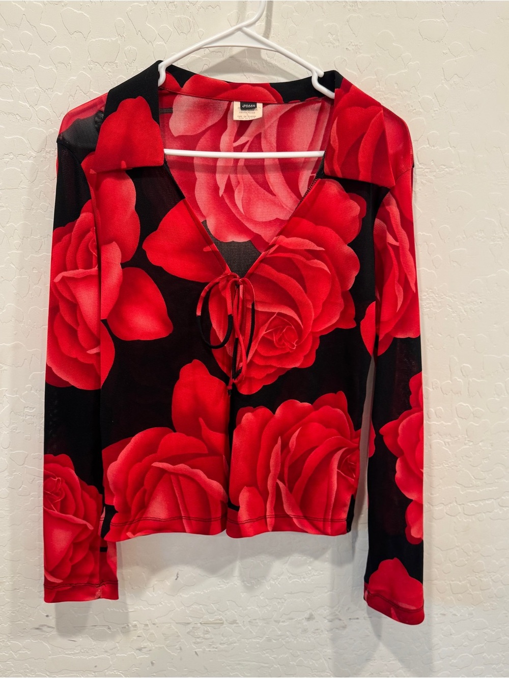 Y2K Bold Floral Sheer Blouse Tied Front Open Front Womens Large Fairycore